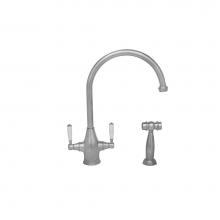 Whitehaus WHQNP-34650-PN - Queenhaus Dual Handle Faucet with Long Gooseneck Spout, Porcelain Lever Handles and Solid Brass Si