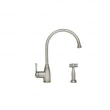 Whitehaus WHQNP-34682-PN - Queenhaus Single Lever Faucet with Long Gooseneck Spout, Porcelain Single Lever Handle and Solid B