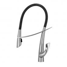 Whitehaus WHS1455-SK-BSS - Swanhaus Solid Stainless Steel, Single Hole/Single Lever Faucet with Pull Down Spray Head