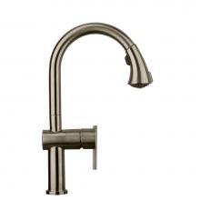 Whitehaus WHS1971-SK-BSS - Waterhaus Lead Free, Solid Stainless Steel Single-Hole Faucet with Gooseneck Swivel Spout Pull Dow