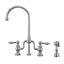 Whitehaus WHTTSLV3-9773-NT-C - Twisthaus Plus Bridge Faucet with Gooseneck Swivel Spout, Lever Handles and Solid Brass Side Spray