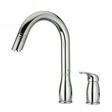 Whitehaus WHUS492-C - Metrohaus Two Hole Faucet with Independent Single Lever Mixer, Gooseneck Swivel Spout and Pull-Dow