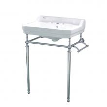 Whitehaus WHV024-L33-3H-C - Console w/integrated rectangular bowl w/widespread hole drill, polished chrome leg support, interc