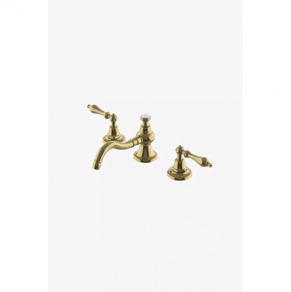Etoile Low Profile Three Hole Deck Mounted Lavatory Faucet with Metal Lever Handles in Burnished B