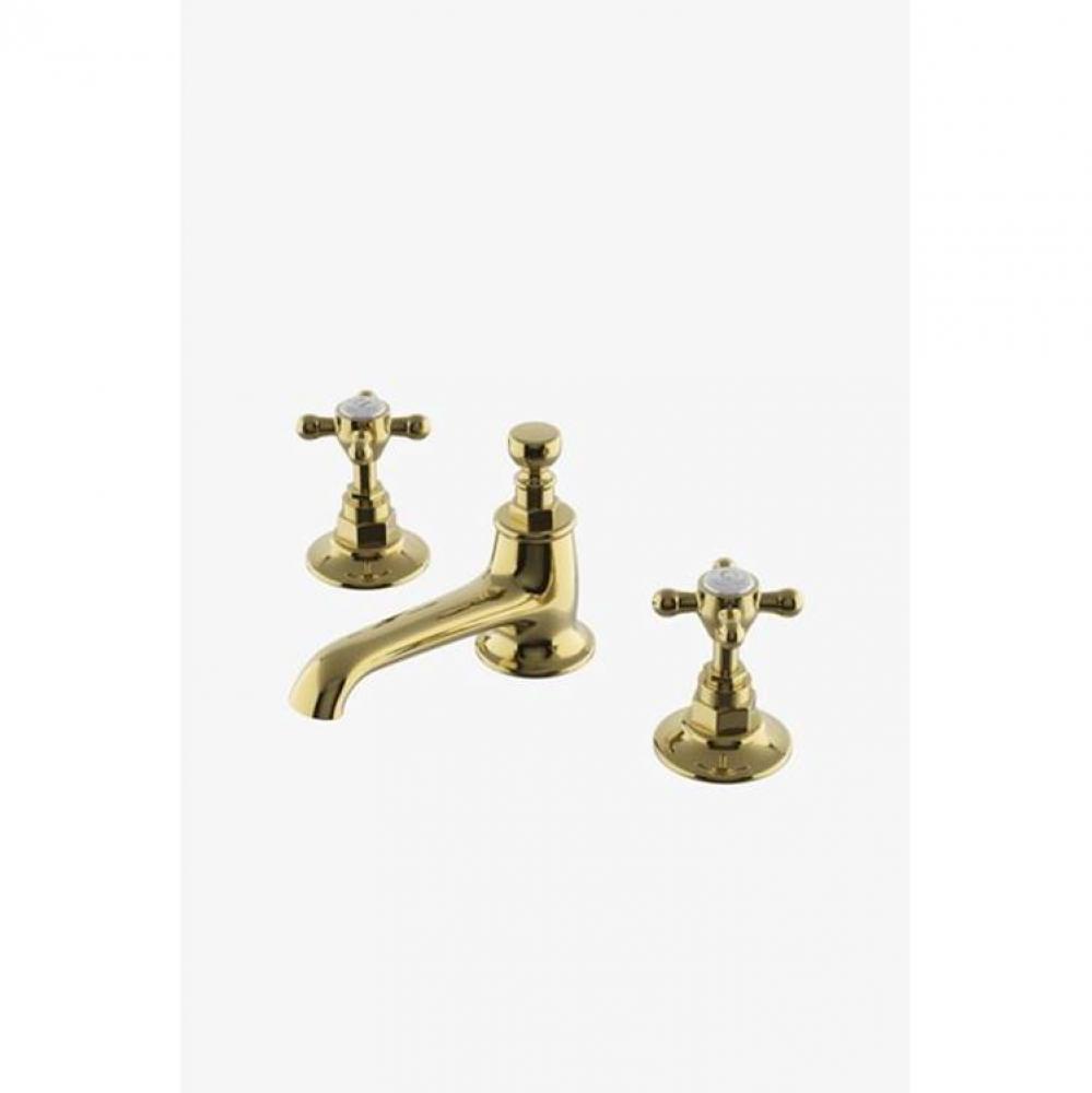 Highgate Low Profile Three Hole Deck Mounted Lavatory Faucet with Metal Cross Handles in