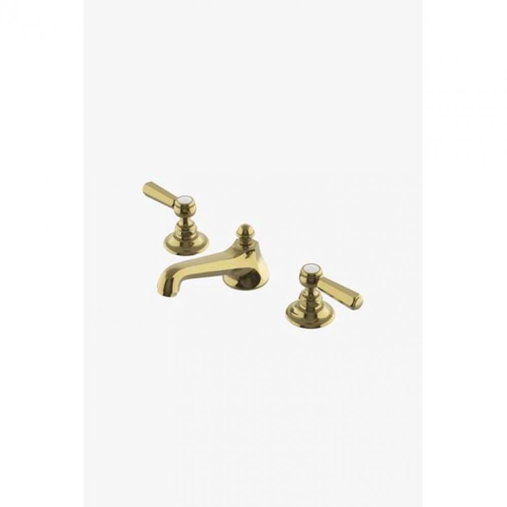 Astoria Low Profile Three Hole Deck Mounted Lavatory Faucet with Metal Hexagonal Lever Handles in