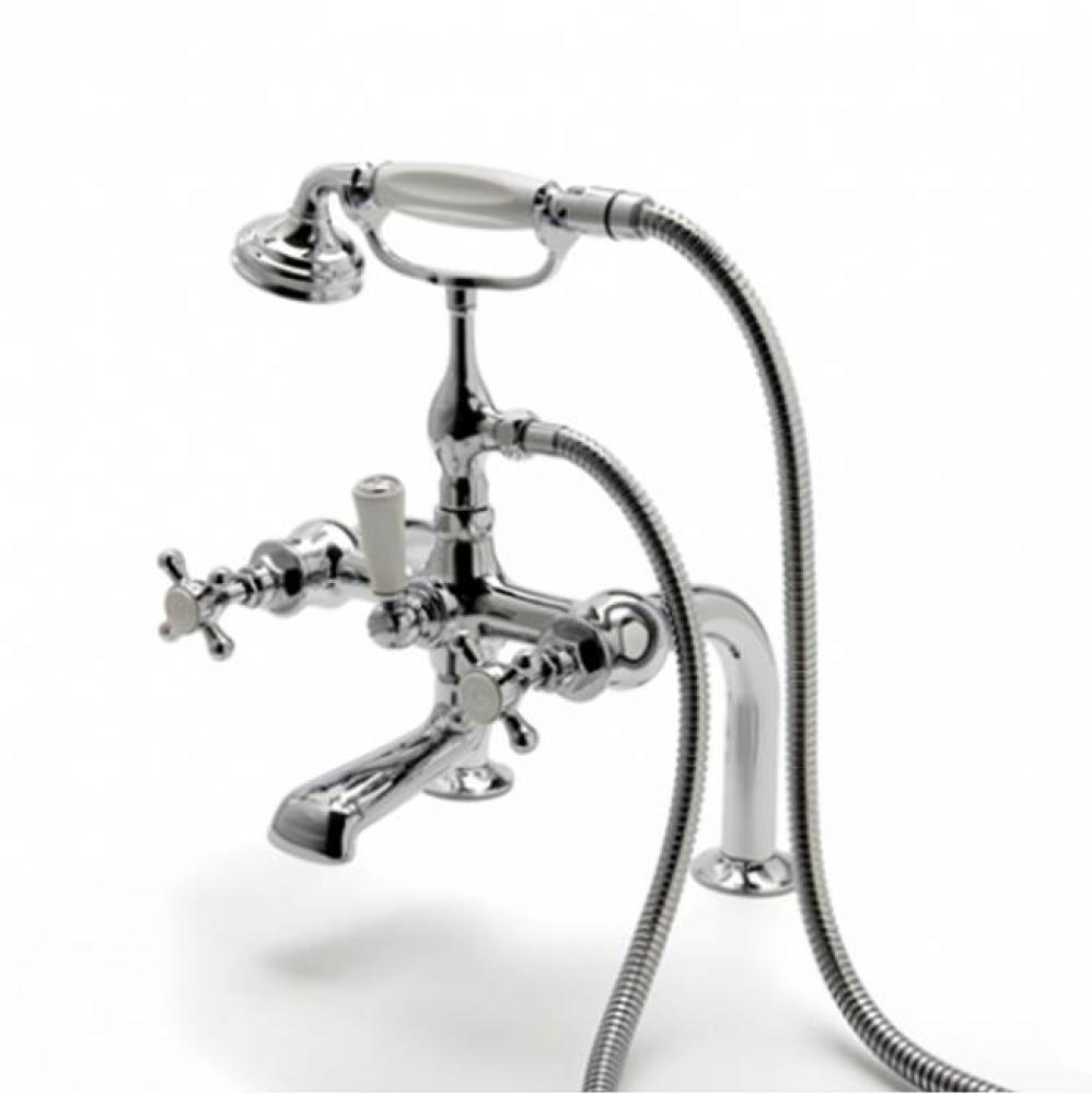 Highgate Exposed Deck Mounted Tub Filler With Handshower and Metal Cross Handles in