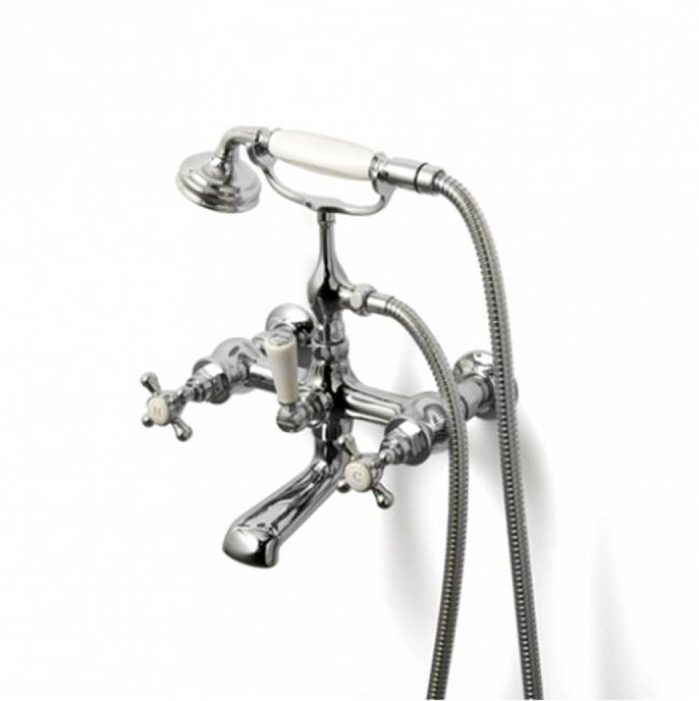 Highgate Exposed Wall Mounted Tub Filler with Handshower and Metal Cross Handles in