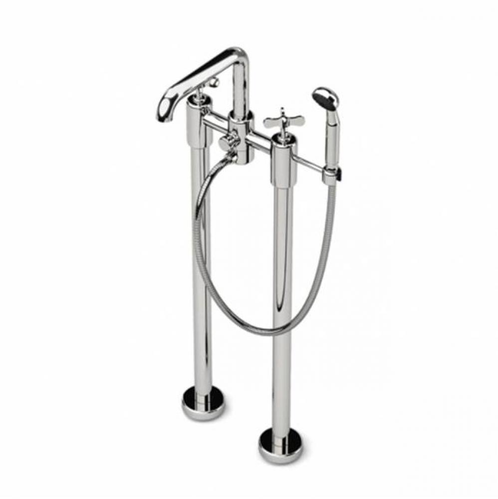 Ludlow Freestanding Exposed Tub Filler with Handshower and Metal Cross Handles in