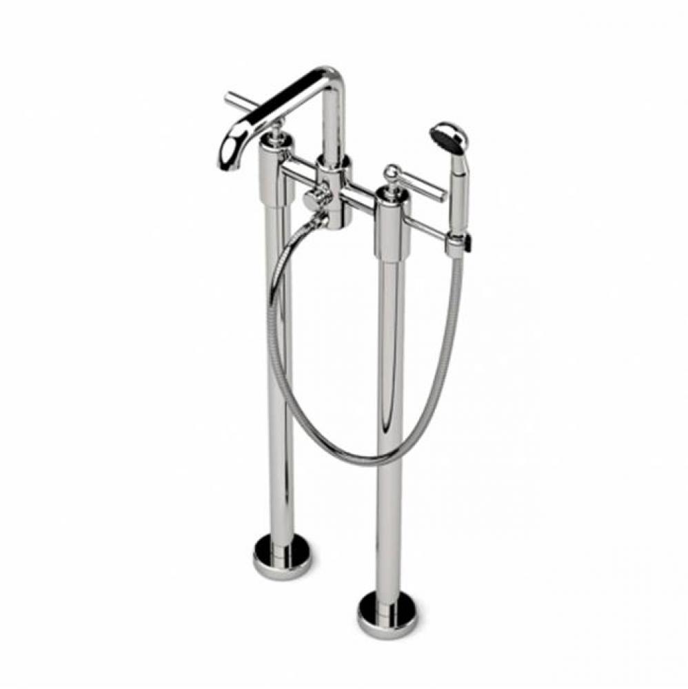 Ludlow Freestanding Exposed Tub Filler with Handshower and Metal Lever Handles in