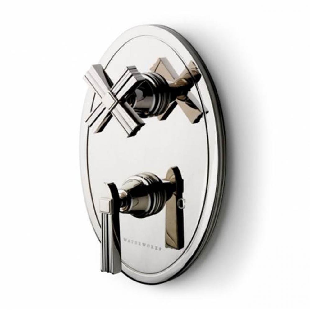 Boulevard Metal Lever Handle Thermostatic with Metal Cross Handle Shutoff Trim in Chrome