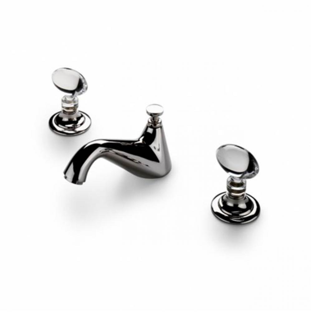 Opus Low Profile Three Hole Deck Mounted Lavatory Faucet with Crystal Lever Handles in Matte