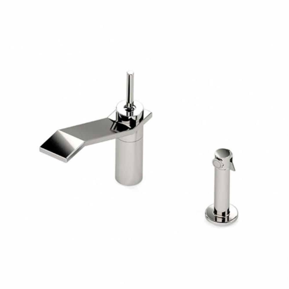 Formwork One Hole High Profile Kitchen Faucet, Metal Joystick Handle and Spray in Antique