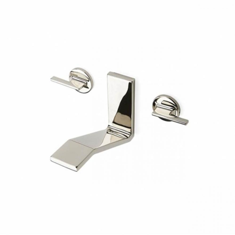 Formwork Low Profile Three Hole Wall Mounted Lavatory Faucet with Metal Lever Handles in Matte