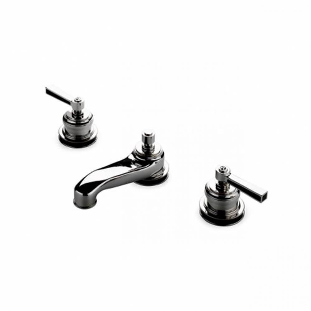 Aero Low Profile Three Hole Deck Mounted Lavatory Faucet with Ebony Inlay Lever Handles in Chrome