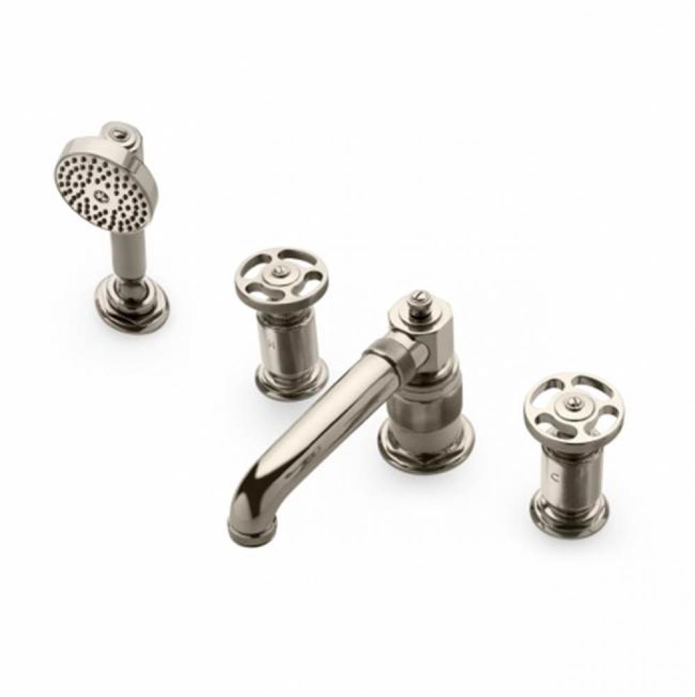 R.W. Atlas Low Profile Concealed Tub Filler With Handshower and Metal Wheel Handles in