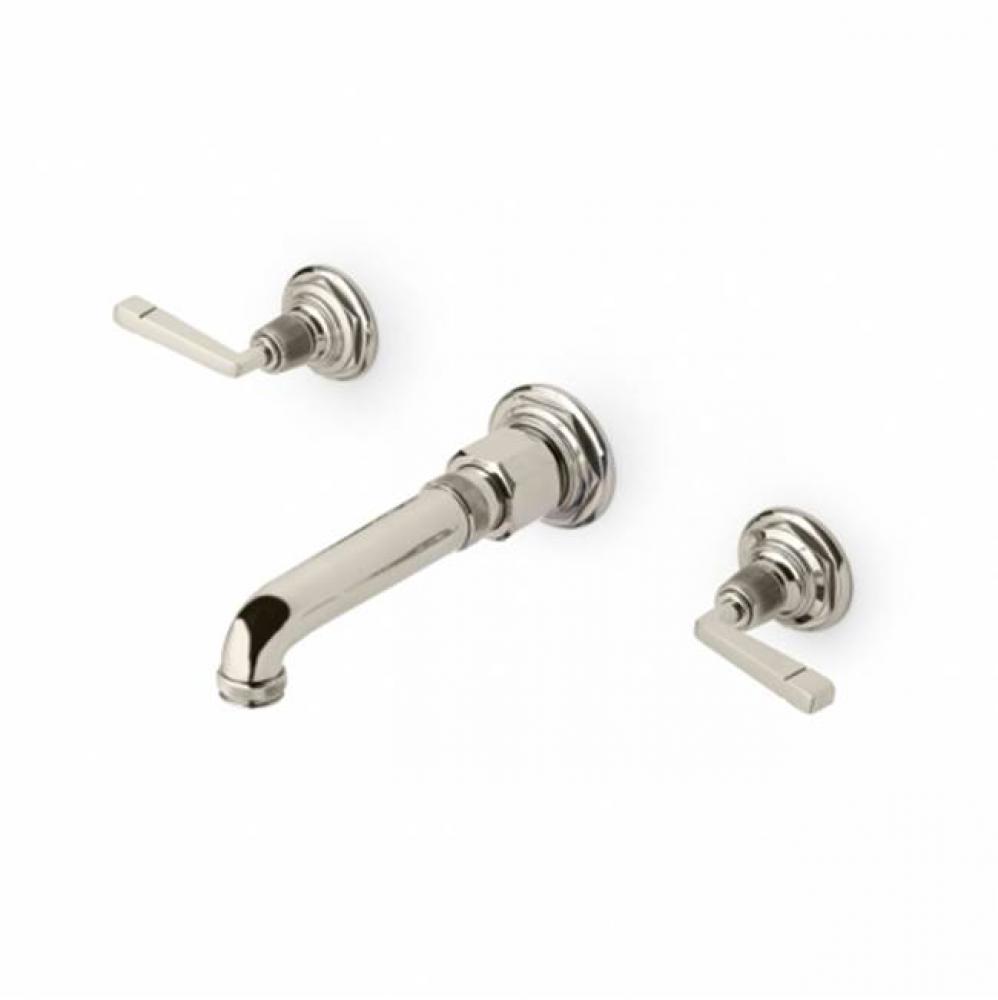 R.W. Atlas Wall Mounted Lavatory Faucet with Metal Lever Handles in Matte Gold,