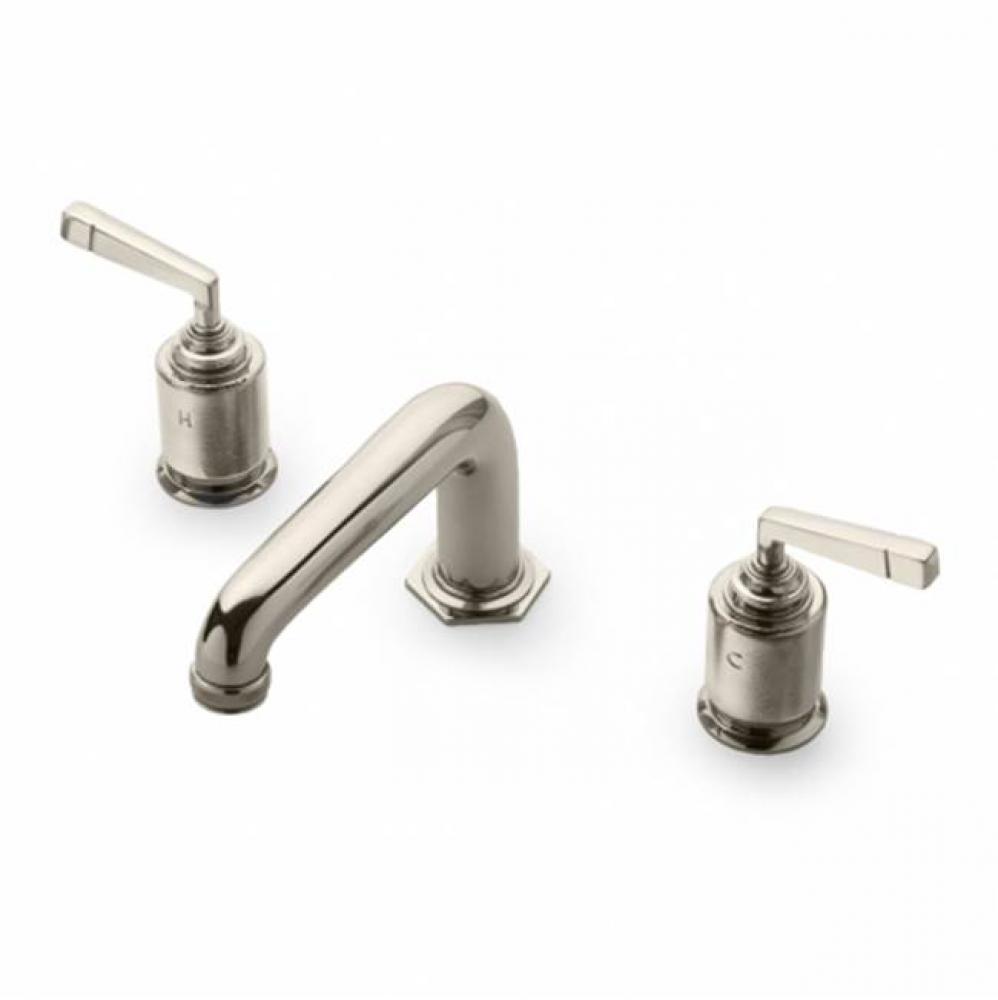 R.W. Atlas Low Profile Three Hole Deck Mounted Lavatory Faucet with Metal Lever Handles in
