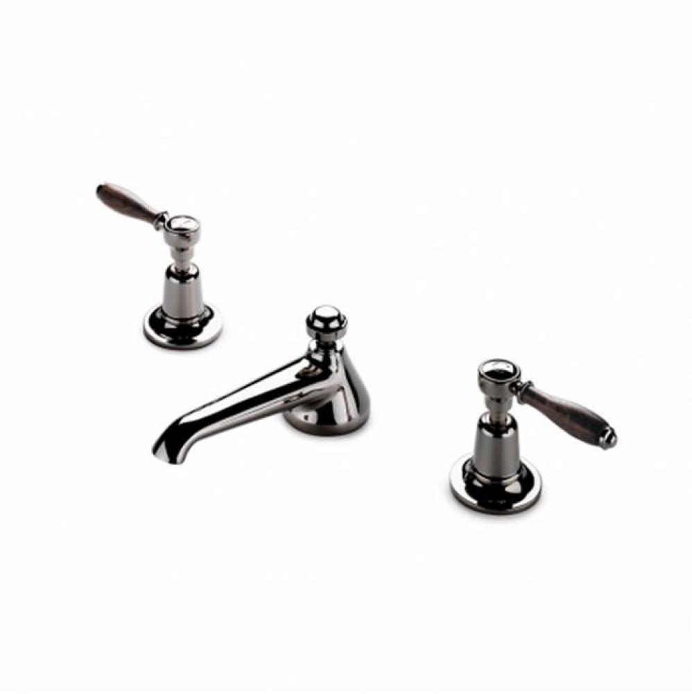 Easton Classic Low Profile Three Hole Deck Mounted Lavatory Faucet with Oak Lever Handles in