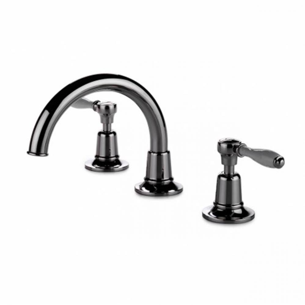 Easton Classic Gooseneck Three Hole Deck Mounted Lavatory Faucet with White Porcelain Lever