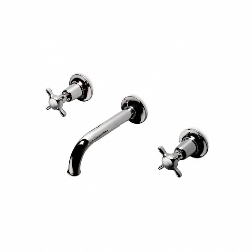 Easton Classic Low Profile Three Hole Wall Mounted Lavatory Faucet with Elongated Spout and Metal