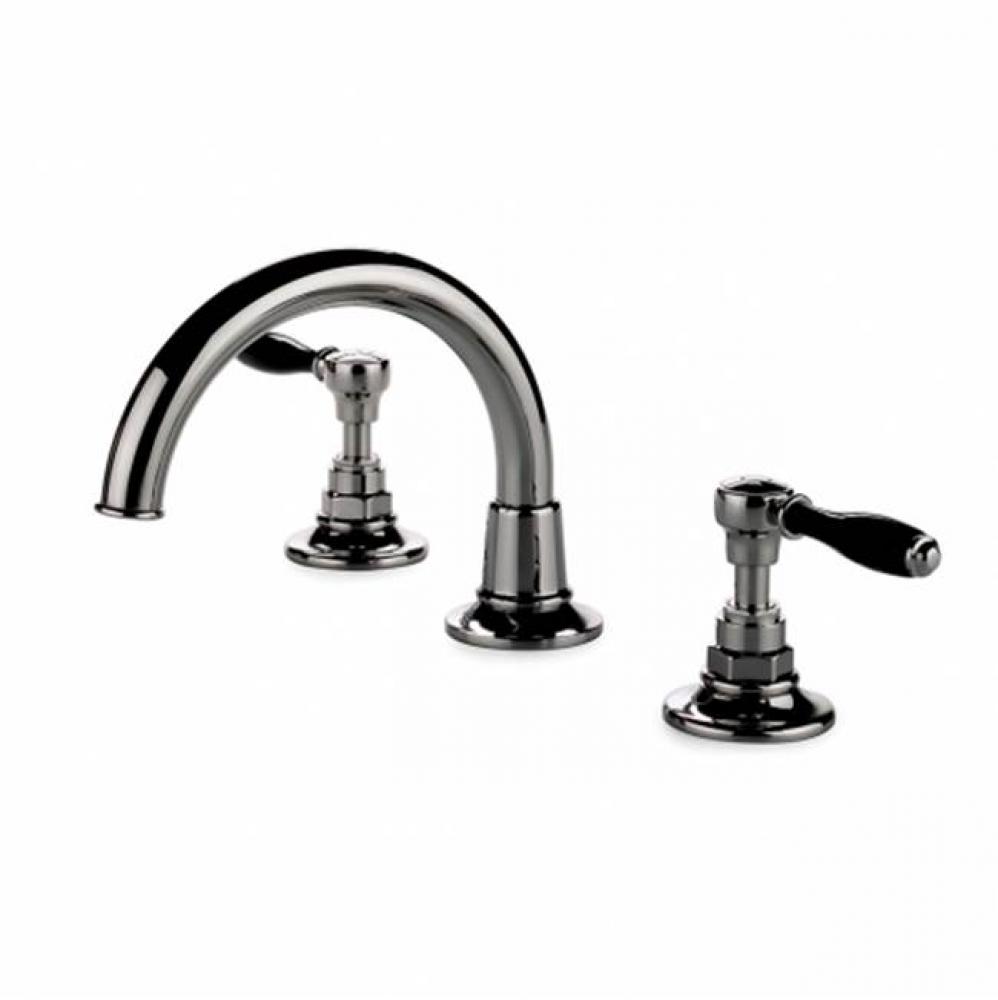 Easton Vintage Gooseneck Three Hole Deck Mounted Lavatory Faucet with Black Porcelain Lever