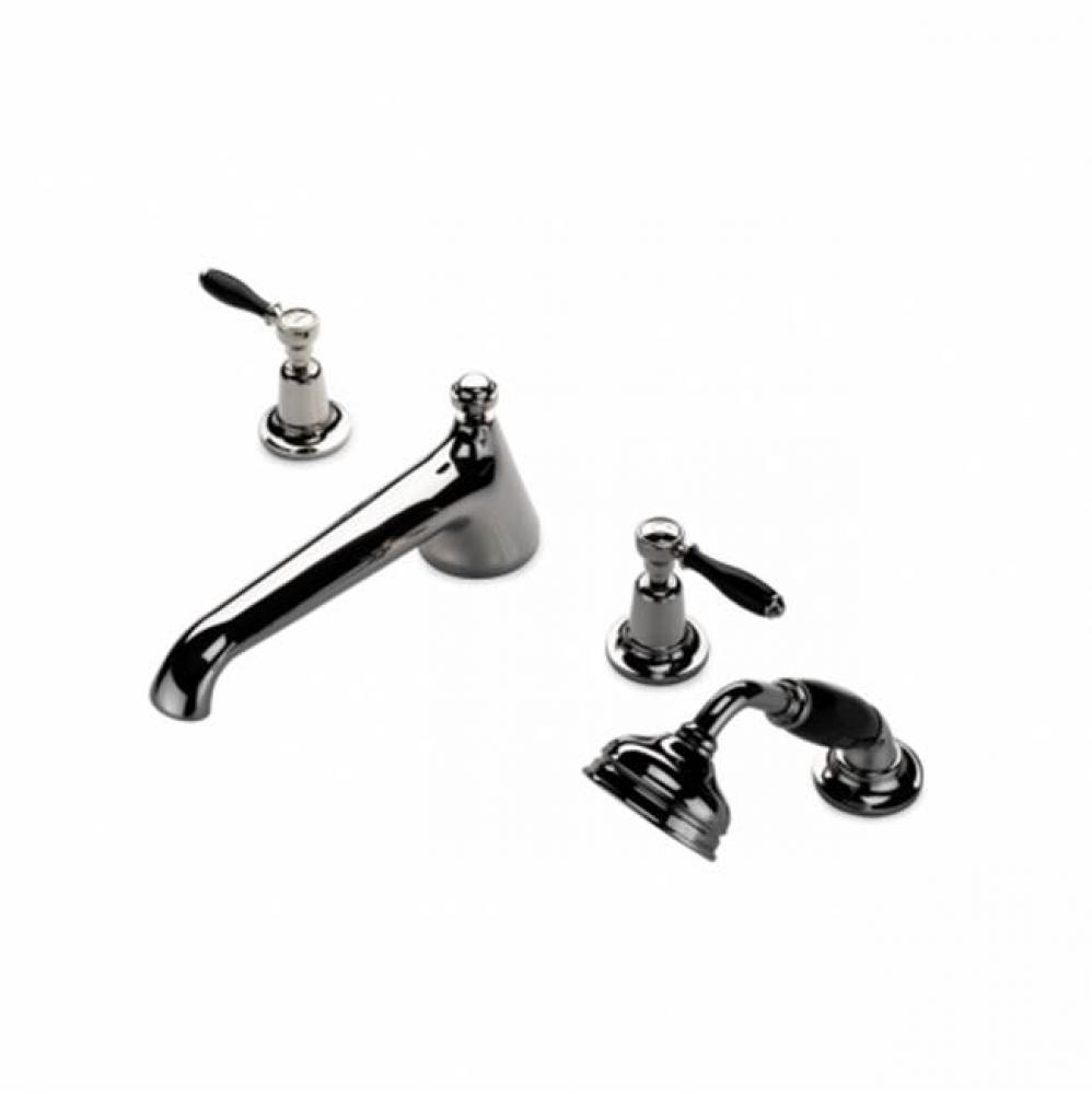 Easton Classic Low Profile Concealed Tub Filler With Handshower and Black Porcelain Lever Handles
