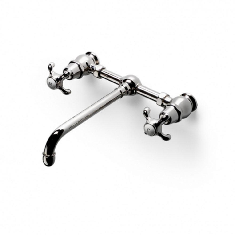 Etoile Low Profile Two Hole Wall Mounted Lavatory Faucet (Straight Spout) with Metal Cross Handles