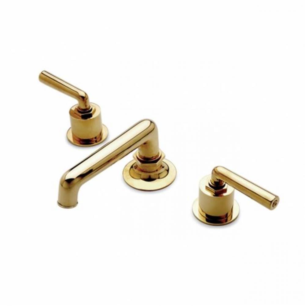 Henry Low Profile Three Hole Deck Mounted Lavatory Faucet with Metal Lever Handles in Unlacquered