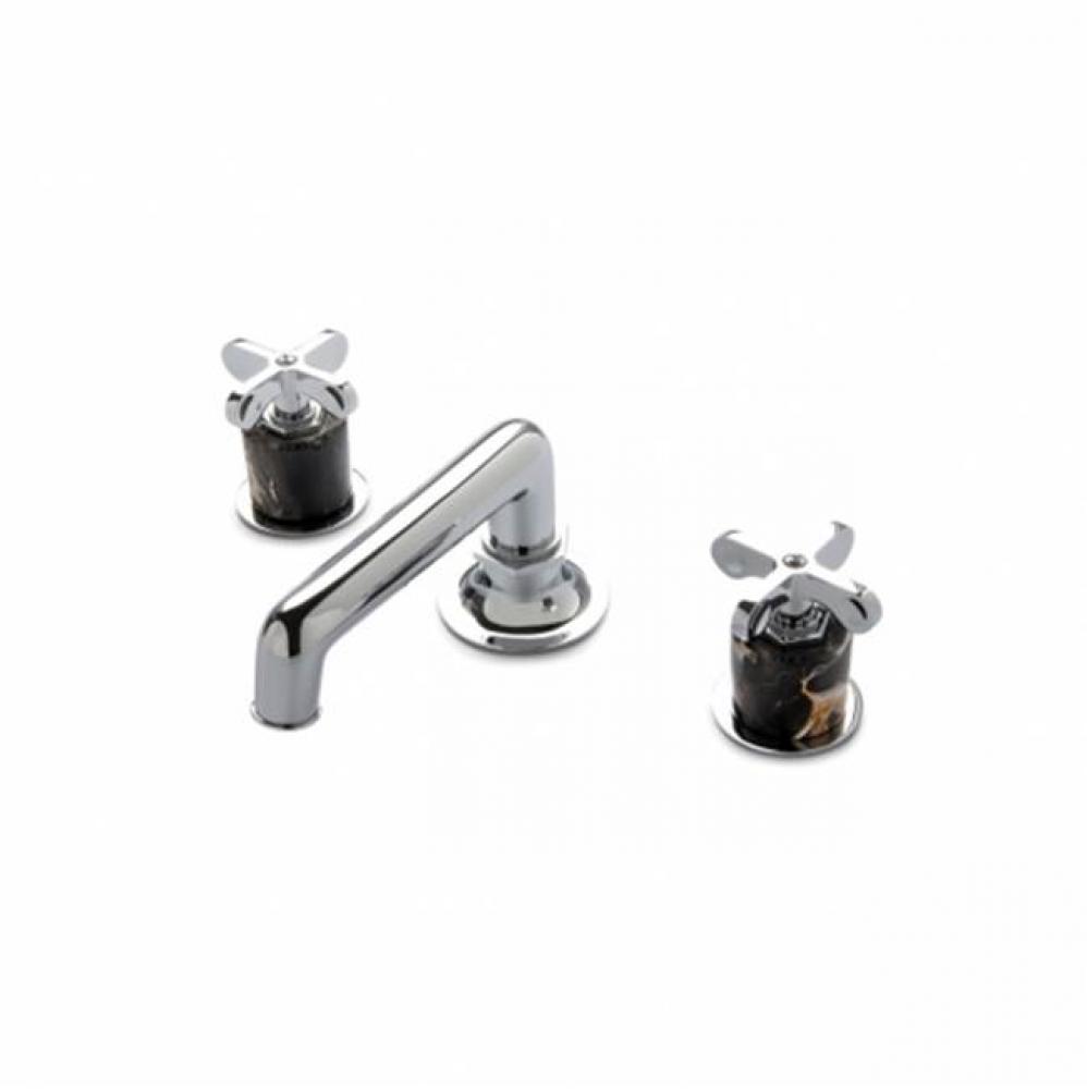 Henry Low Profile Three Hole Deck Mounted Lavatory Faucet with Portoro Cylinders and Metal Cross