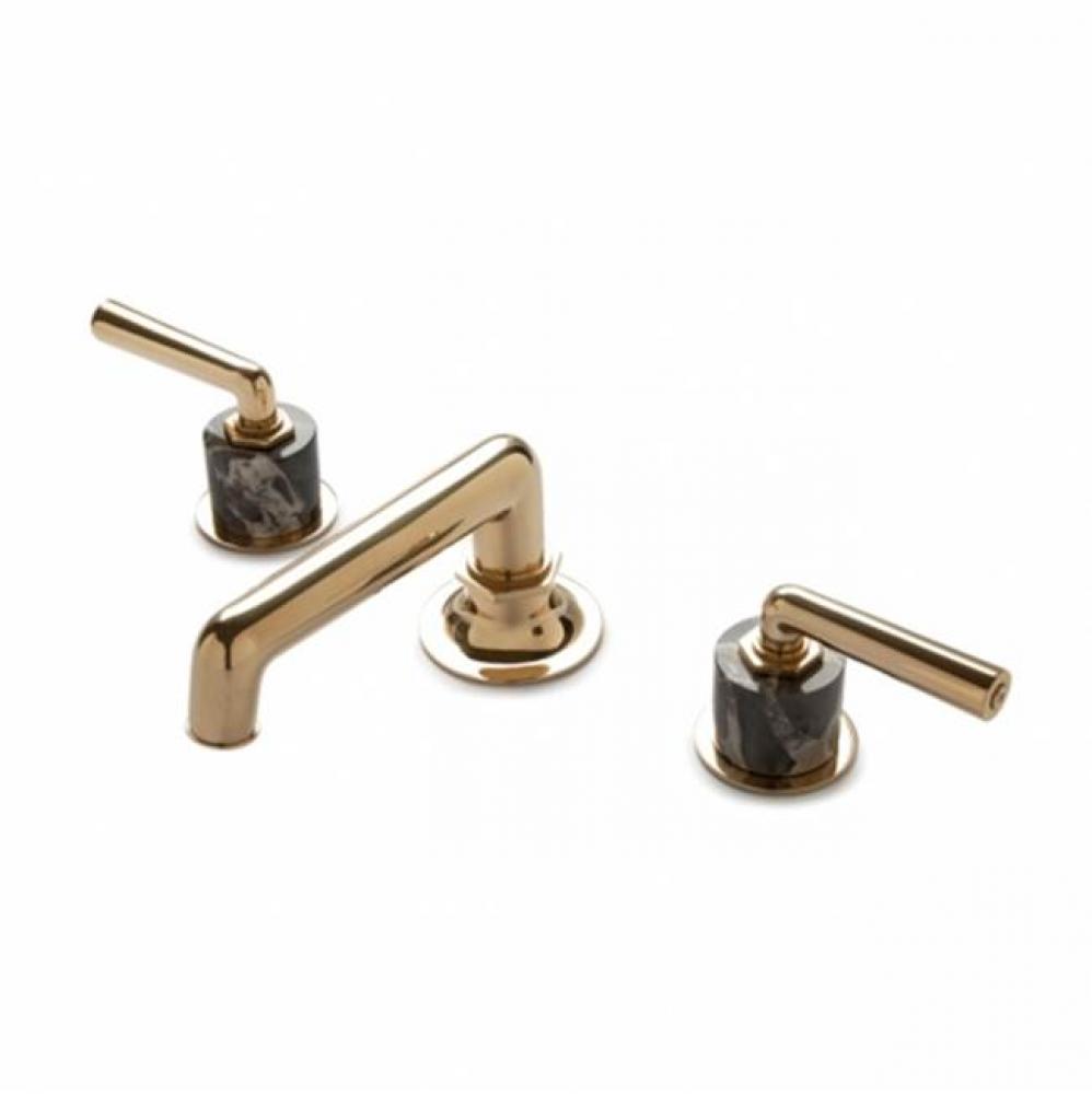 Henry Low Profile Three Hole Deck Mounted Lavatory Faucet with Portoro Cylinders and Metal Lever