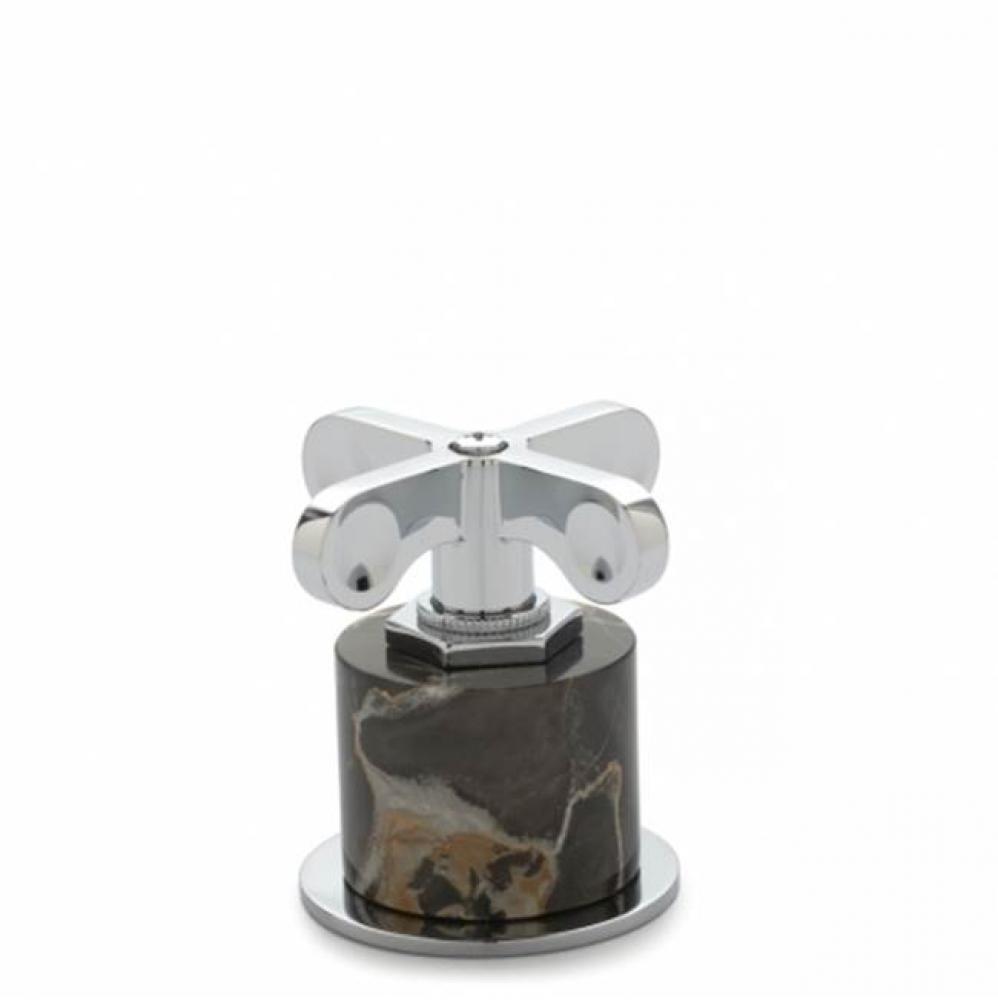 Henry Gooseneck Three Hole Deck Mounted Lavatory Faucet with Portoro Cylinders and Metal Cross