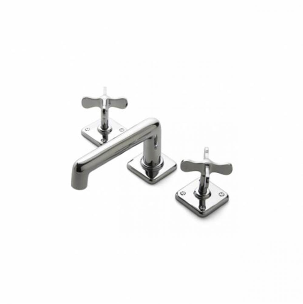 Ludlow Low Profile Three Hole Deck Mounted Lavatory Faucet with Metal Cross Handles in Chrome,