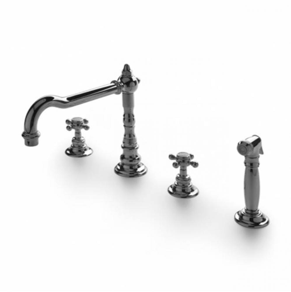 Julia Three Hole High Profile Kitchen Faucet, Metal Cross Handles and Spray in