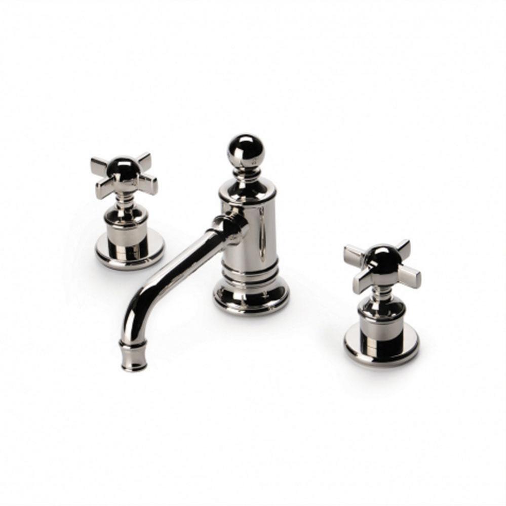 Olympia Low Profile Three Hole Deck Mounted Lavatory Faucet with Metal Cross Handles in Burnished