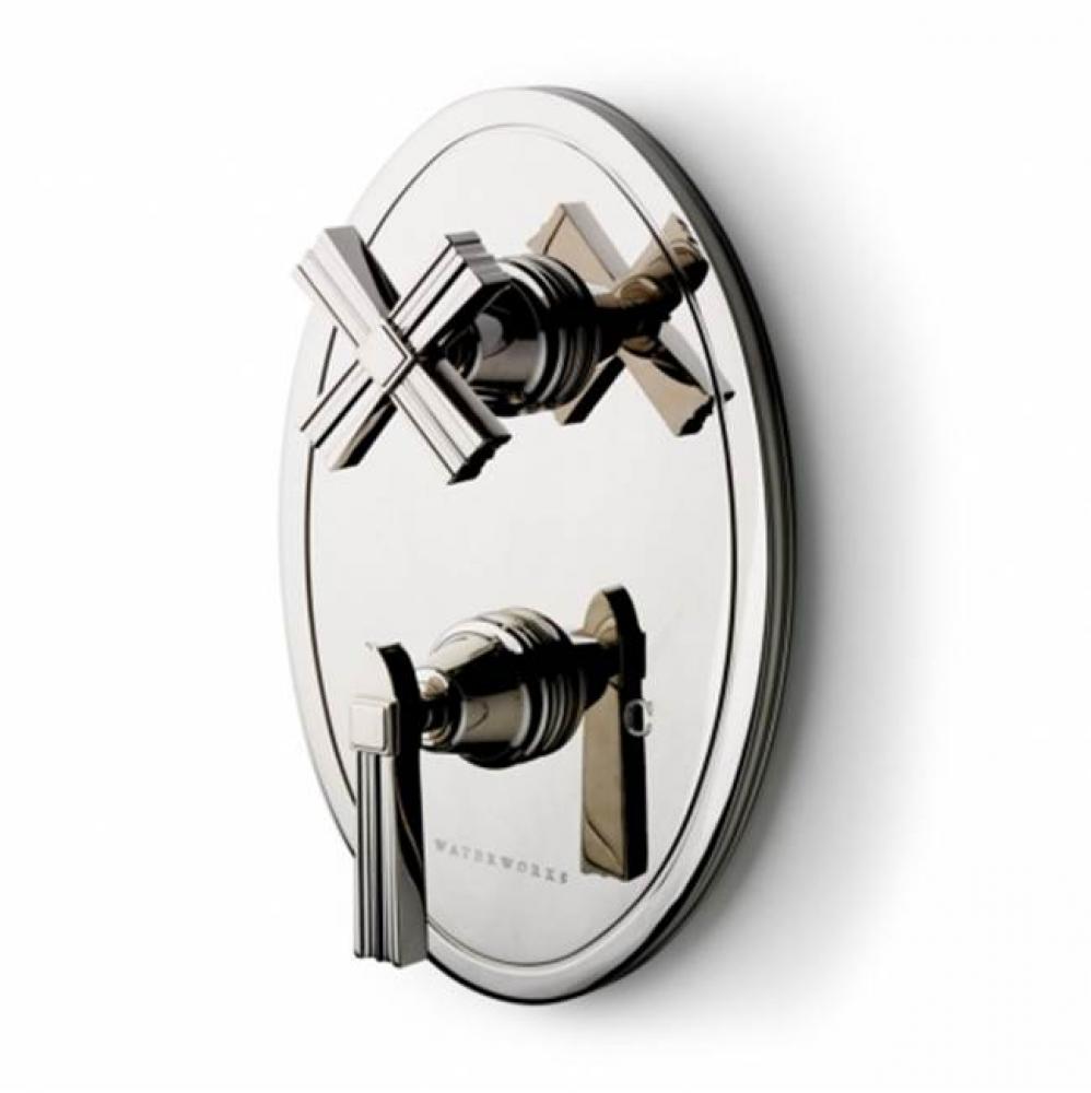 Boulevard Metal Lever Handle Thermostatic with Metal Cross Handle Shutoff Trim in Nickel