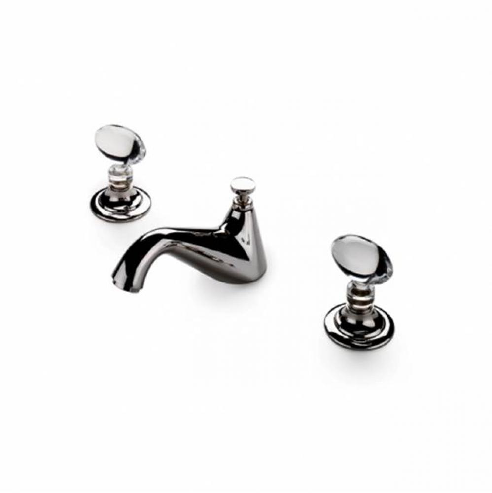 Opus Low Profile Three Hole Deck Mounted Lavatory Faucet with Crystal Egg Handles in Chrome