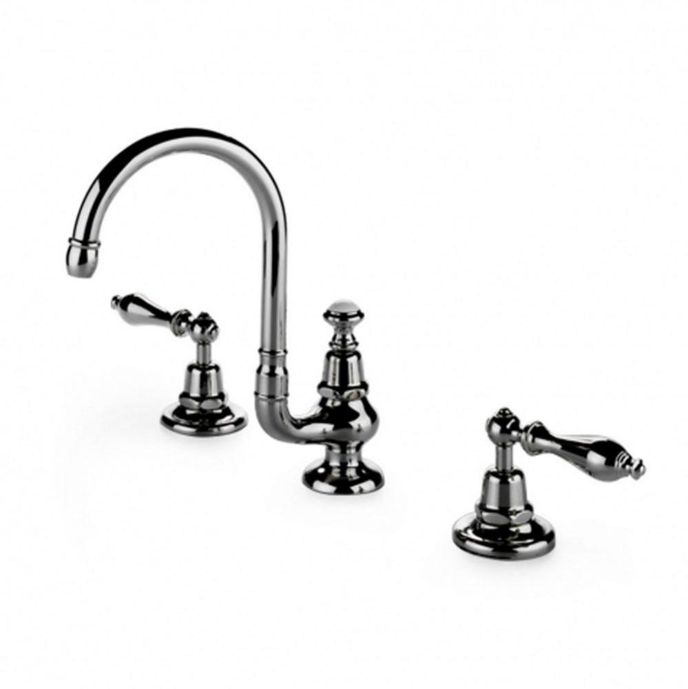 Etoile Gooseneck Three Hole Deck Mounted Lavatory Faucet with Metal Lever Handles in Nickel, 1.2gp