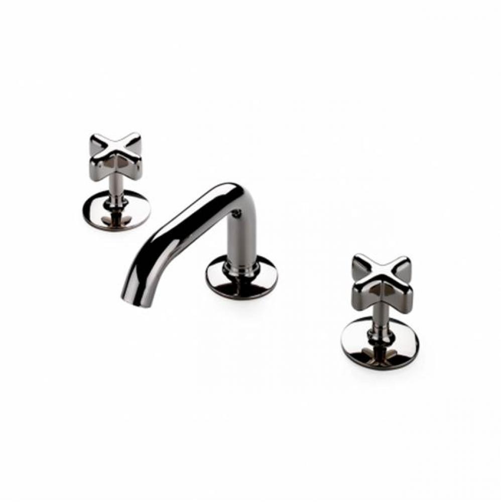 .25 Low Profile Three Hole Deck Mounted Lavatory Faucet with Metal Cross Handles in Unlacquered