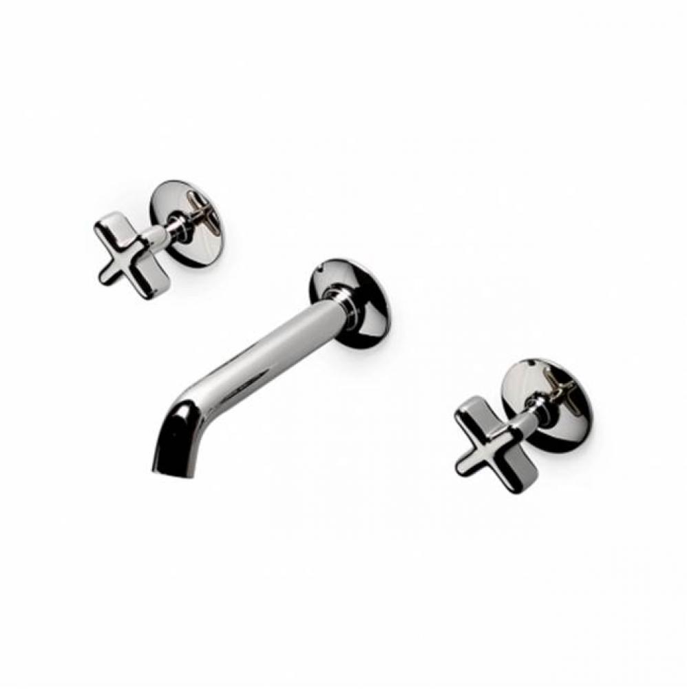 .25 Low Profile Three Hole Wall Mounted Lavatory Faucet with Metal Cross Handles in Sovereign,