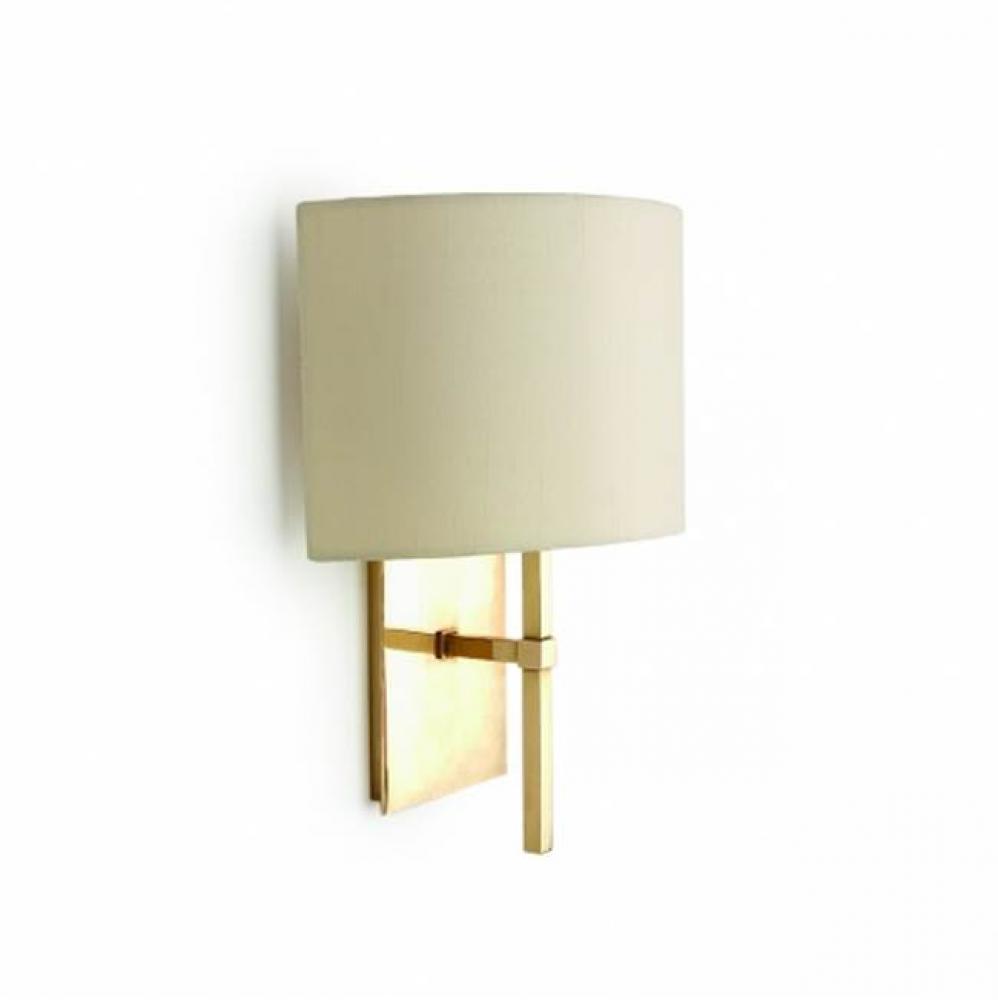 Spence Wall Mounted Single Arm Sconce with Fabric Half Shade in Antique Brass