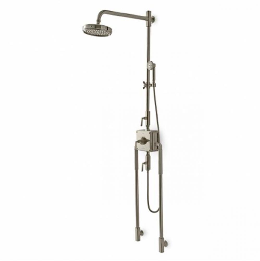 R.W. Atlas Exposed Thermostatic System with 8'' Shower Rose, Arm, Handshower, and Metal