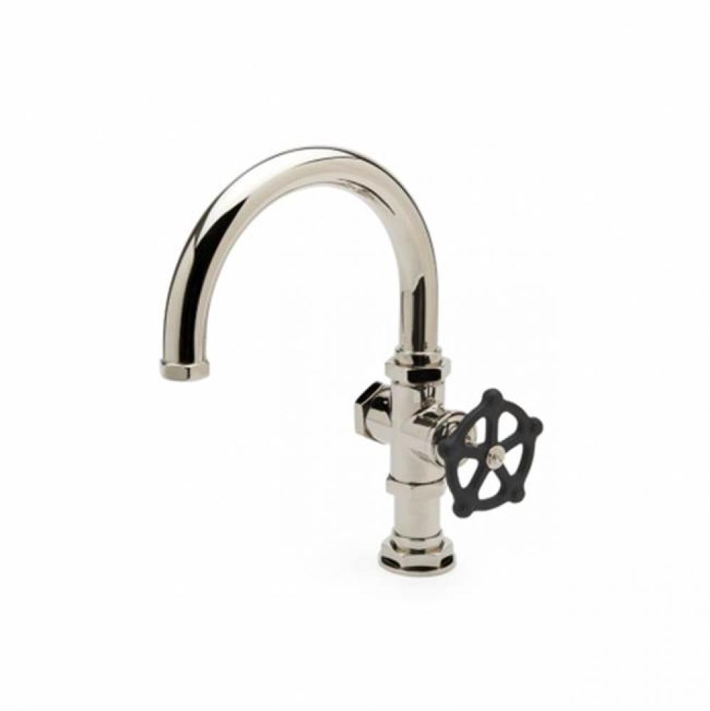Regulator One Hole Gooseneck Bar Faucet, Black Wheel Handle in Unlacquered Brass, 2.2gpm (8.3L/min