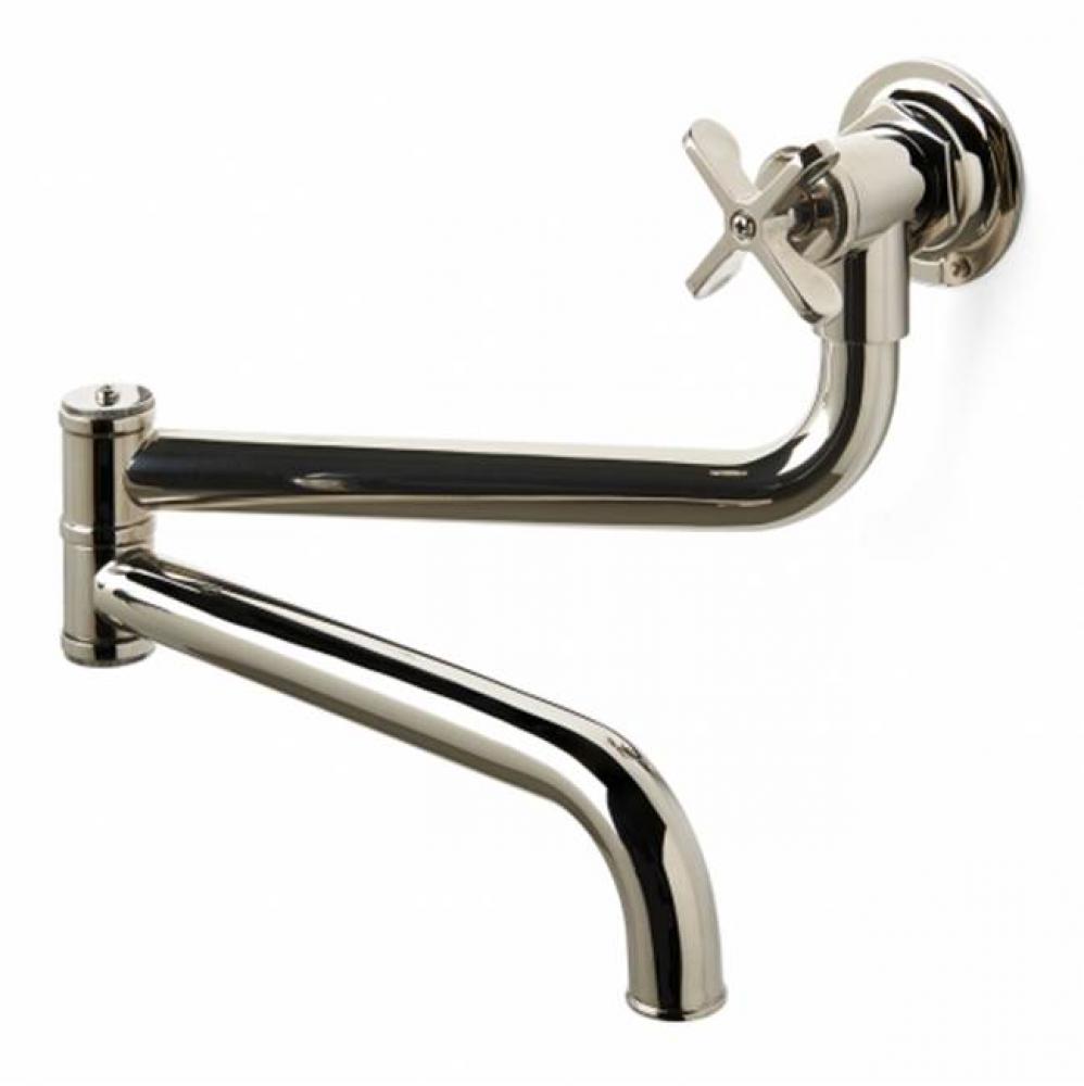 Henry Wall Mounted Articulated Pot Filler, Metal Cross Handle in Nickel