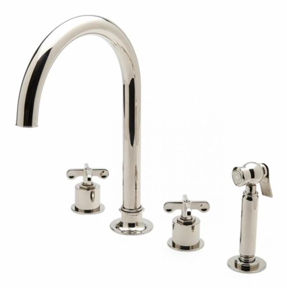 Henry Three Hole Gooseneck Kitchen Faucet, Metal Cross Handles and Spray in