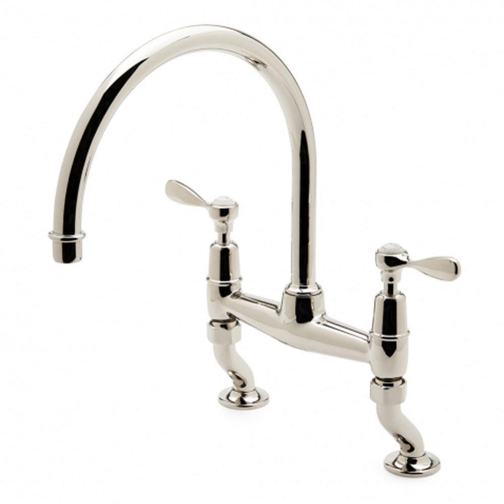 Easton Classic Two Hole Bridge Gooseneck Kitchen Faucet, Metal Lever