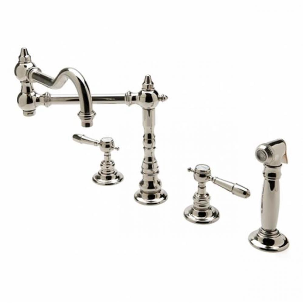 Julia Three Hole Articulated Kitchen Faucet, Metal Lever Handles and Spray in