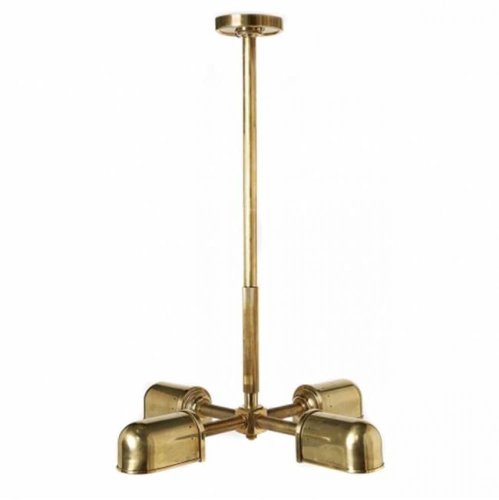 R.W. Atlas Ceiling Mounted Four Light Pendant with Metal Shades in Unlacquered Brass