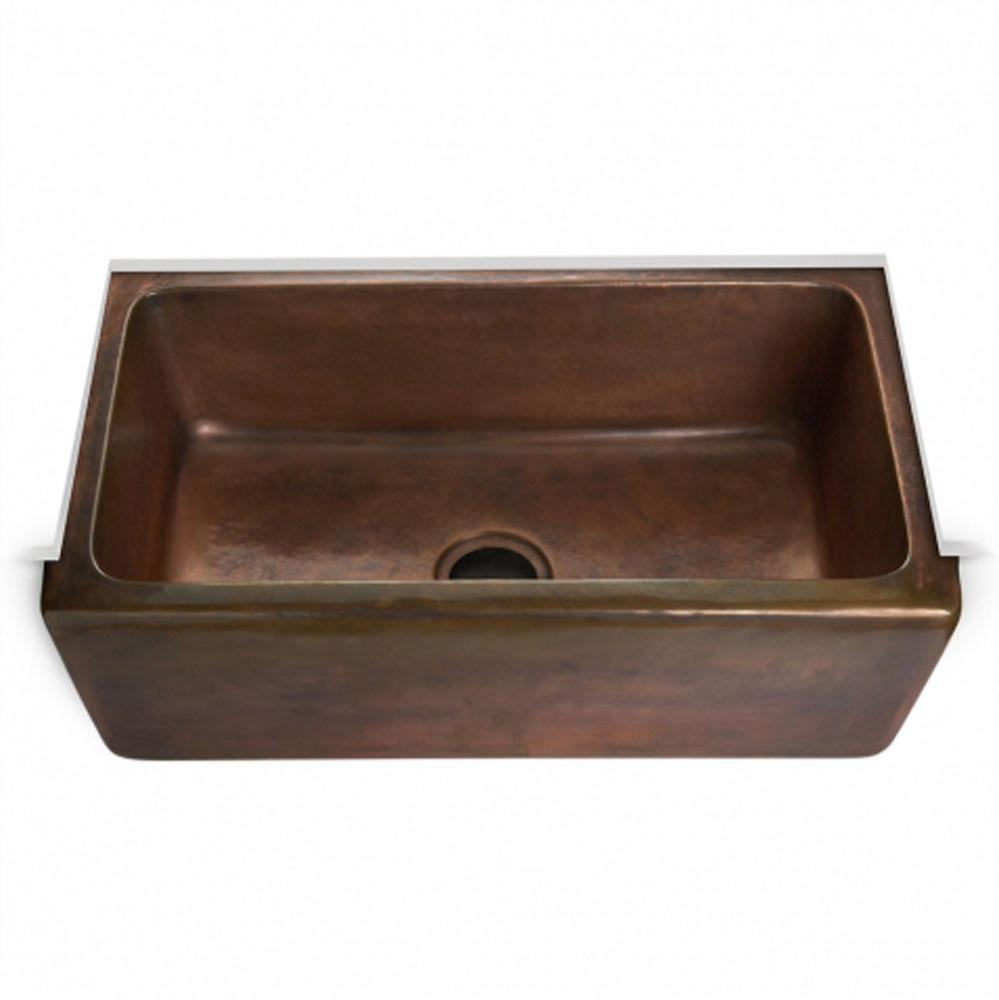 Normandy 29 9/16 x 17 11/16 x 9 5/8 Hammered Copper Farmhouse Apron Kitchen Sink with Center Drain