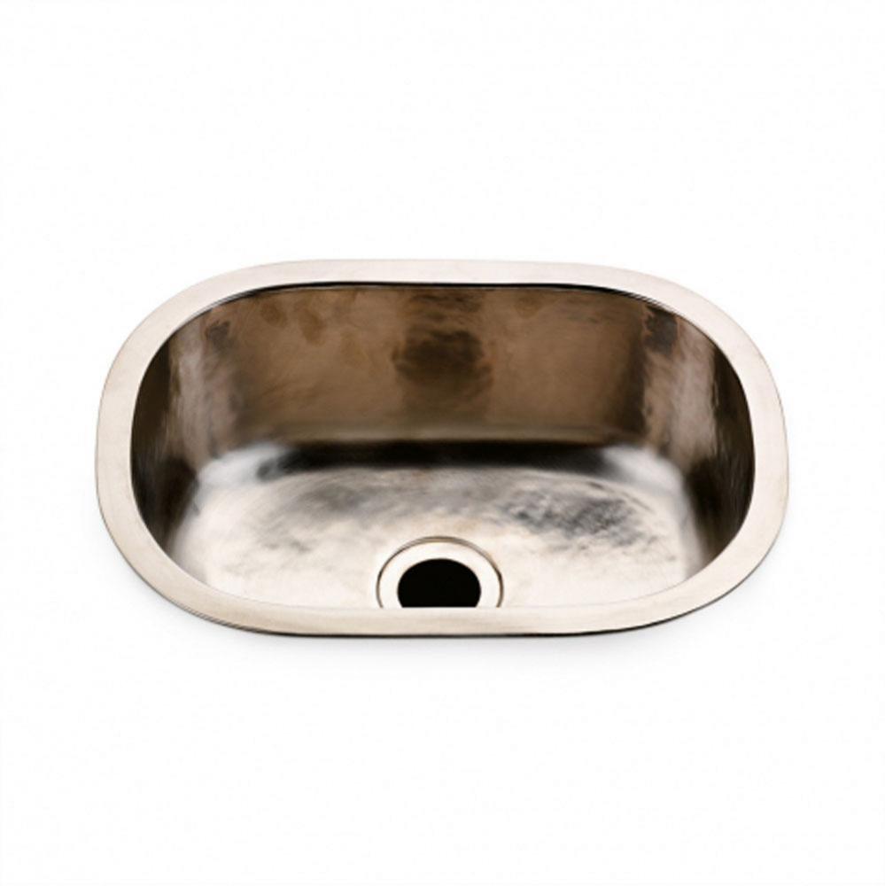 Normandy 15 3/4 x 11 13/16 x 5 7/16 Hammered Copper Oval Bar Sink with Center Drain in Matte Nicke